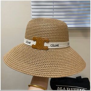 Celine Tan Woven Hat with Logo Band